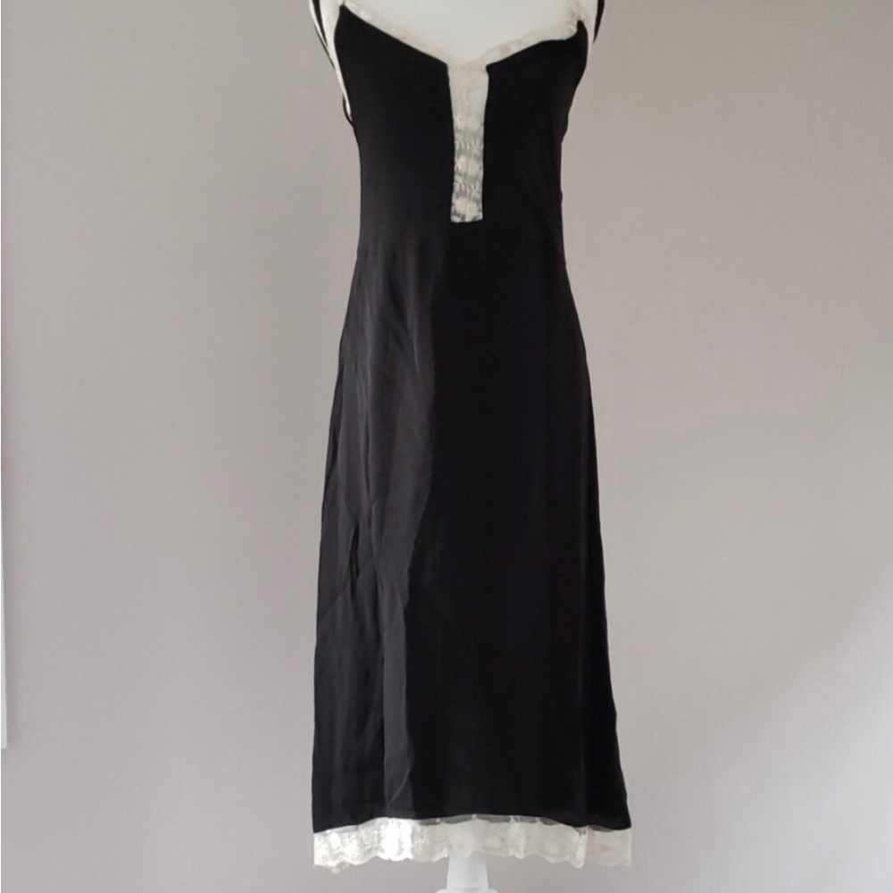 ZARA Black Slip Dress With Vintage Lace Trim Sz M